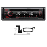 Car stereo system with DAB+, Bluetooth, and USB connectivity on a white background