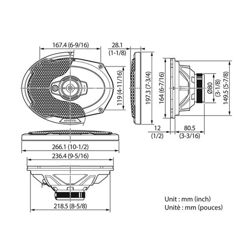 Kenwood KFC-PS6976 6x9 3-way car speakers with polypropylene woofer, midrange driver and dome tweeter
