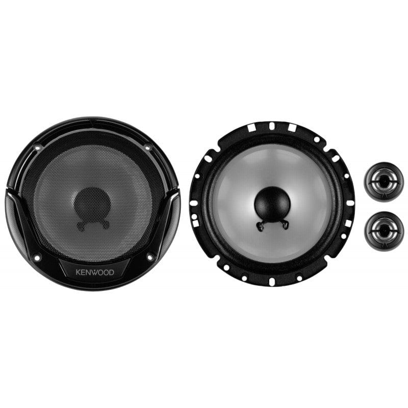 Two car speakers with a Kenwood logo on a white background