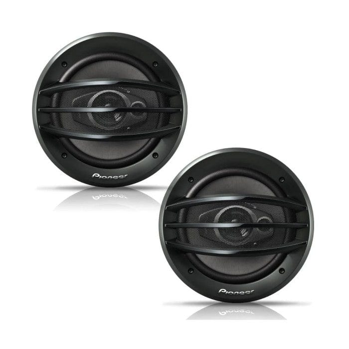 Two Pioneer car speakers on a white background