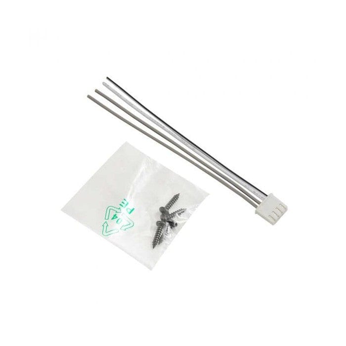 Metal rods and screws on a white background with a small bag featuring a recycling symbol.