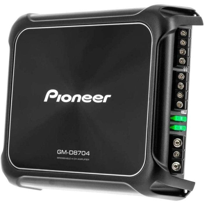 Pioneer car amplifier with visible branding on a white background