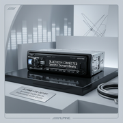 Alpine UTE-301BT 1-DIN mechless digital media car stereo with Bluetooth 5.2, USB and AUX connectivity.