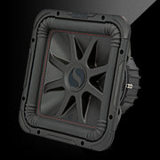 Car subwoofer with brand logo on a black background