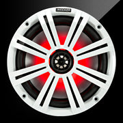Kicker car speaker with red lighting on a black background