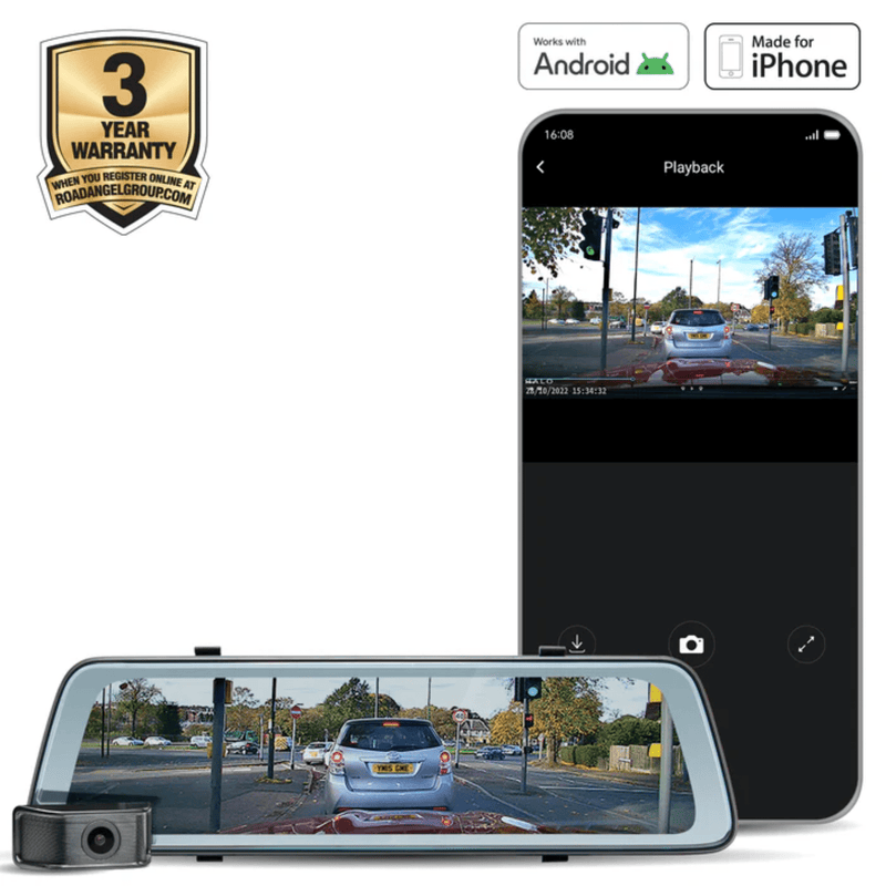 Road Angel Halo View 2 USB-C mirror dash cam RA7300C installed in car