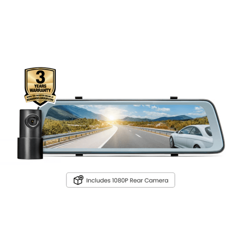 Road Angel Halo Vision 2 1440P mirror dash cam with 10 inch LCD touchscreen