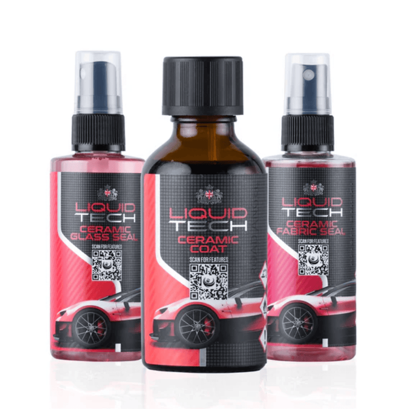 Three bottles of Liquid Tech ceramic products on a white background