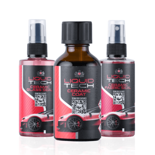 Three bottles of Liquid Tech ceramic products on a white background
