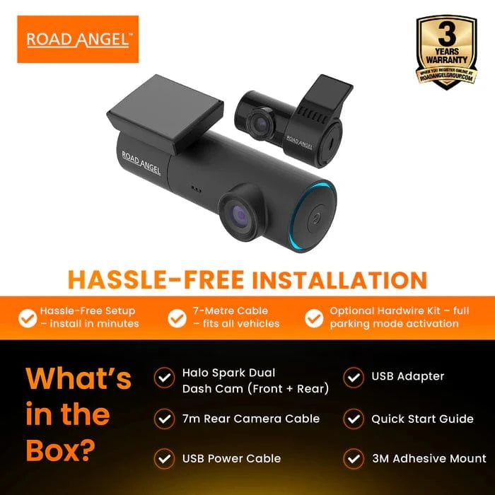 Road Angel Halo Spark Dual Dash Camera – Front and Rear Units