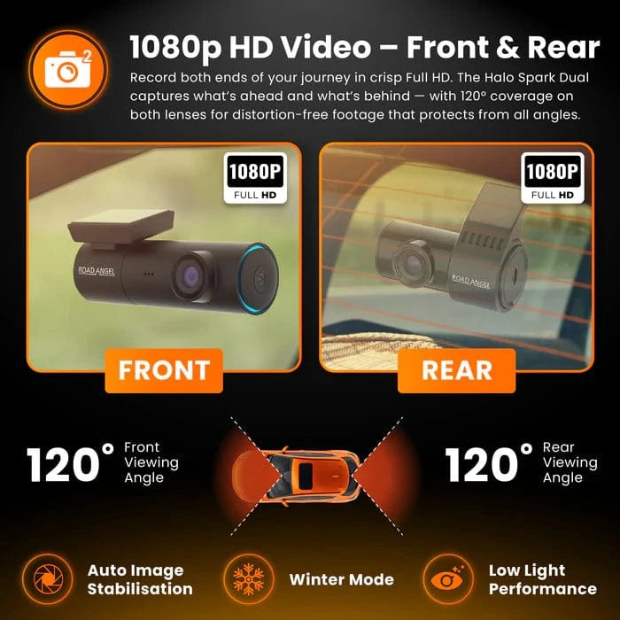 Road Angel Halo Spark Dual Dash Camera – Front and Rear Units