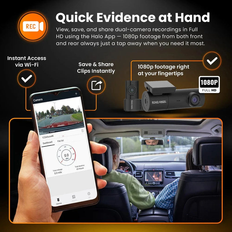 Road Angel Halo Spark Dual Dash Camera – Front and Rear Units