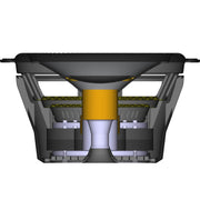 Technical diagram of a mechanical component with a yellow central part on a white background