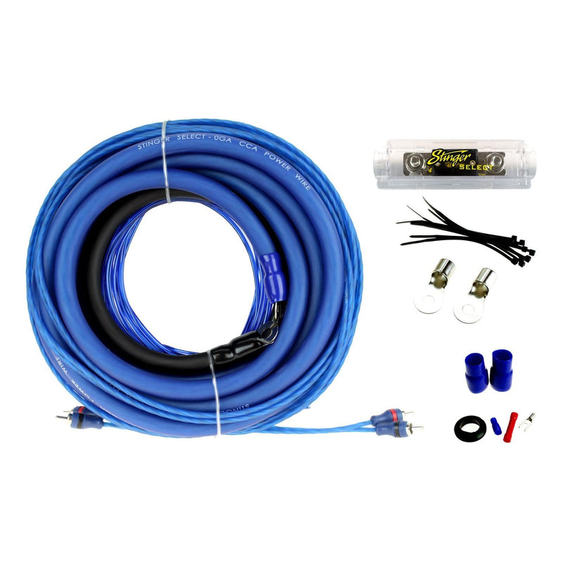 Stinger SSK0 1/0GA 1500W complete amplifier wiring kit with ANL fuse holder and RCA cables