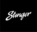 White 'Stinger' logo on a black background
