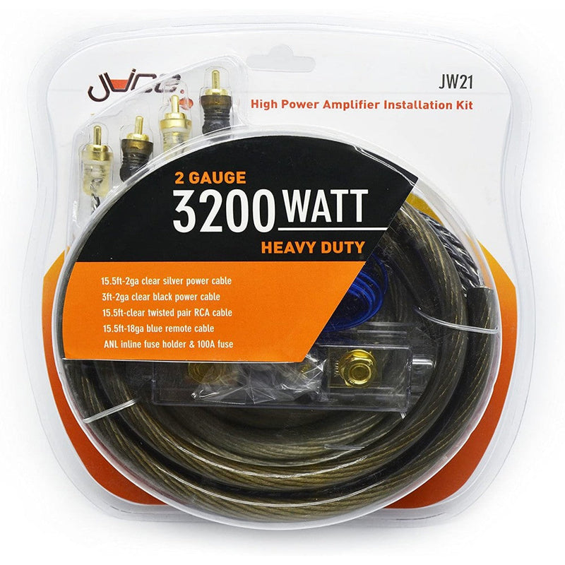Juice JWTRU21 2 Gauge High Power Amplifier Wiring Kit 3800W Complete with RCA Cables, Gold Plated Fuse Holder & 120amp ANL Fuse