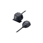 A black Kenwood CMOS-320 rear view camera with a flexible mount base and a wired remote control.