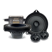 A pair of black Focal brand car speakers with a neodymium engine and an Aluminium/Magnesium inverted dome tweeter.