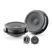A set of Focal IS VW 165 2-way component car speakers, including a pair of speakers and tweeters, with a black finish.