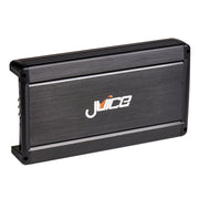 A black 4-channel 1500W bridgeable amplifier by Juice, with the brand logo visible on the front.