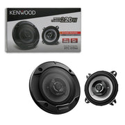 A set of Kenwood KFC-S1066 Stage Sound Series 10cm Flush Mount 2-Way Speakers, showing the front view and the product packaging.