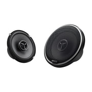 A pair of black Kenwood KFC-X174 240W 17cm 2-way flush mount speakers for cars.