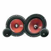 A pair of MTX Audio TR65S Terminator 6.5 inch 2-way component speakers with black cabinets and red trim.