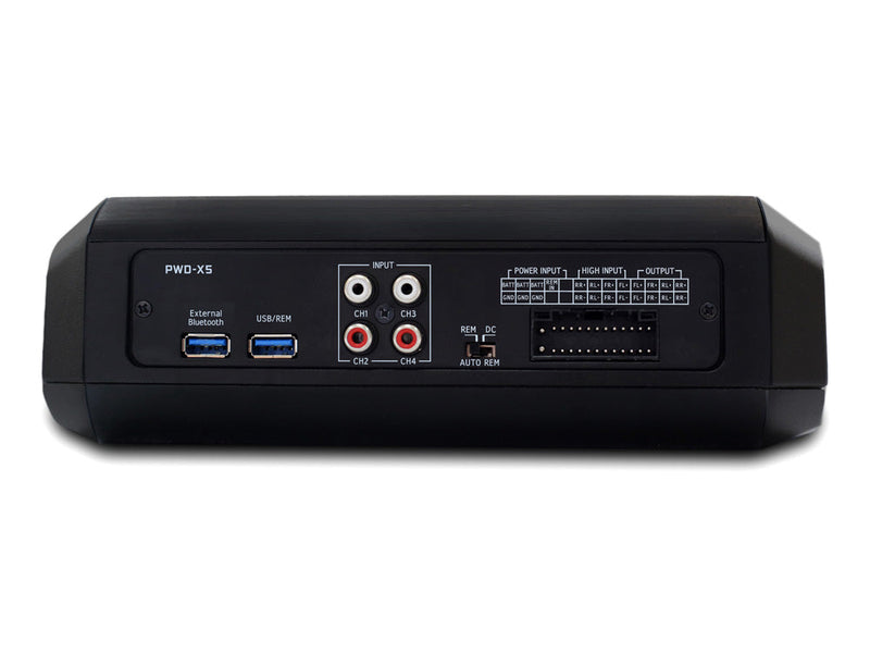 “Alpine PWD-X5 4.1 channel DSP with built-in powered subwoofer – compact all-in-one car audio upgrade.”