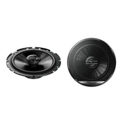 A pair of black Pioneer TS-G1720F 240W 17cm 2-way Coaxial Speakers With Grills.