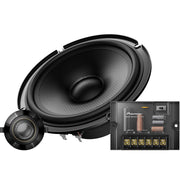 A pair of black Pioneer TS-Z65CH 17cm 2-Way Component Speakers with visible wiring terminals.