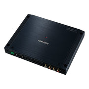Kenwood XH401-4 X-Series High Resolution 4 Channel Class-D Power Amplifier, black in color with multiple input ports.