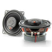 A pair of Focal ICU 100 2-way coaxial slim speakers with a black and red color scheme.